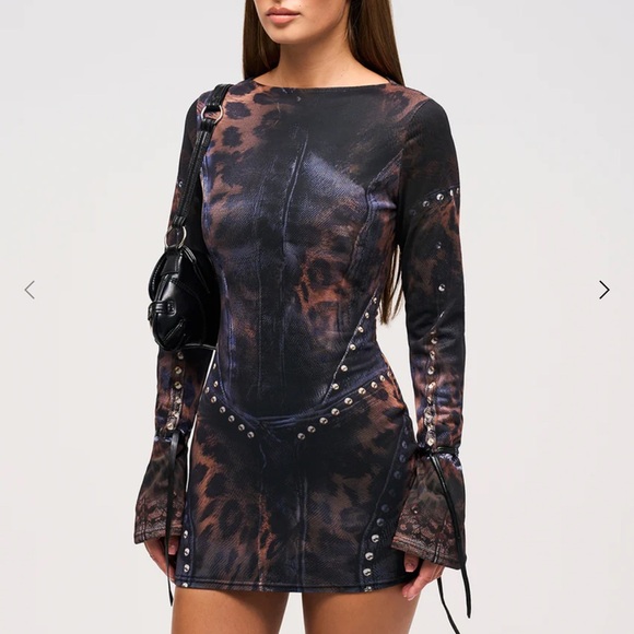 MURCI MINX LEOPARD PRINTED LONG SLEEVE MINI DRESS SIZE US 14 - Picture 1 of 6